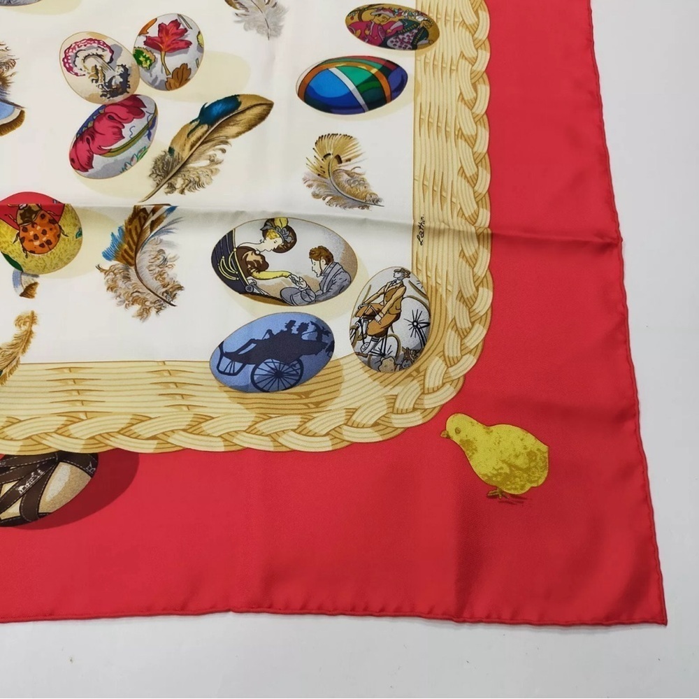 Hermes scarf Carre 90 Reds Silk100% 35X35 - Picture 7 of 9